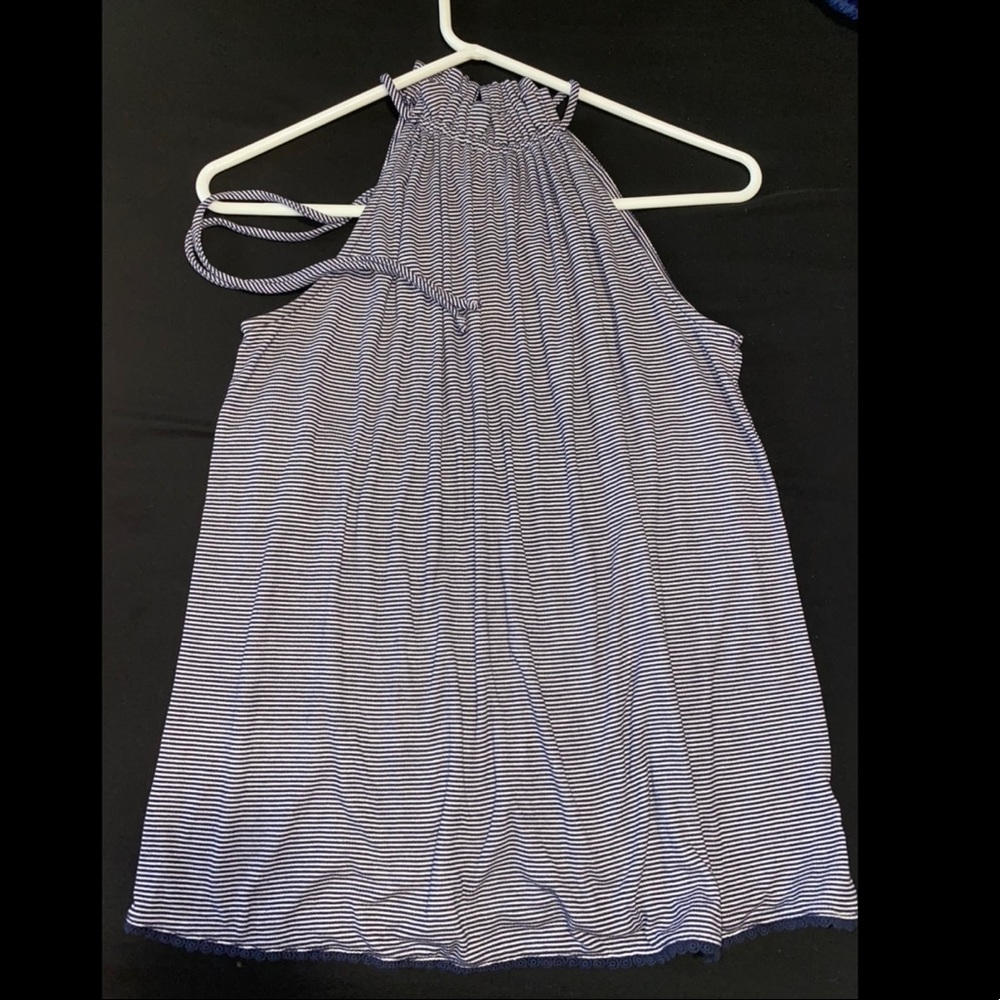 Sleeveless funnel neck Striped Blouse